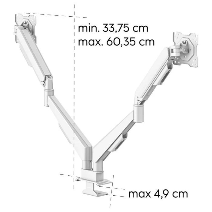 Hama 220908 Dual Monitor Desk Mount (Gas Spring), 2 Arms, 13" - 35", White