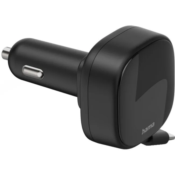 Hama GaN φορτιστής αυτοκινήτου 30W PD/QC με αναδιπλούμενο καλώδιο, 2x USB-C, μαύρο