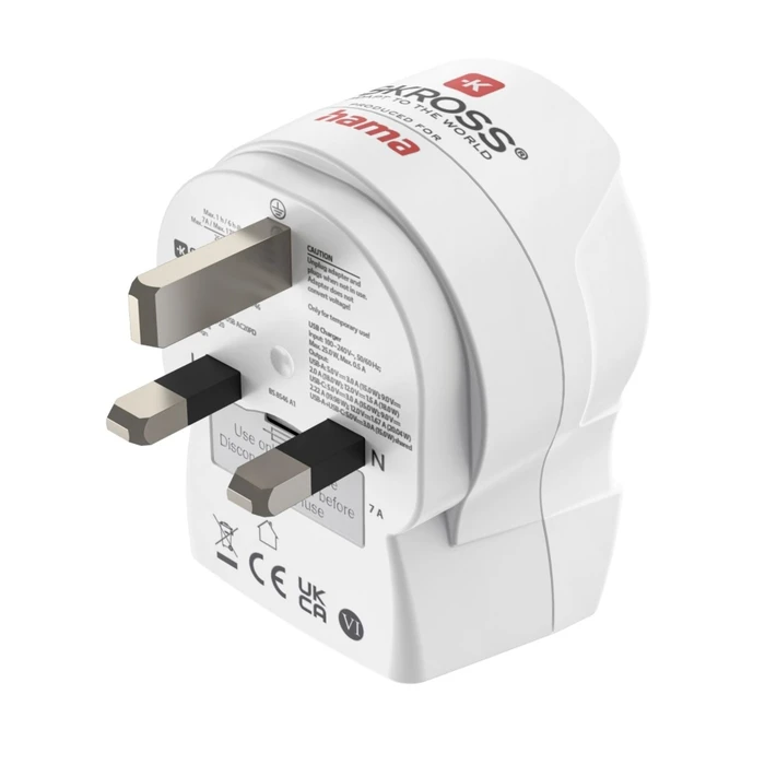 Hama Προσαρμογέας Ταξιδίου EU σε UK με USB‑C (PD) 20 W