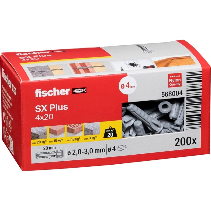 Υλικά στερέωσης Fischer Βύσμα νάιλον διαστολής SX Plus 4x20 mm 200 τεμ.