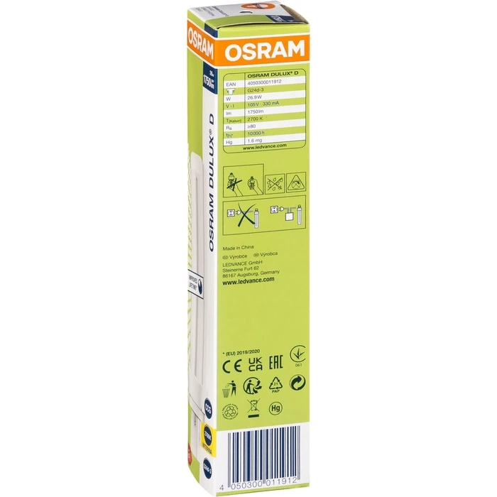 Osram DULUX D Λάμπα Εξοικονόμησης Ενέργειας 26W/827 G24d-3 FS1 (Ledvance)