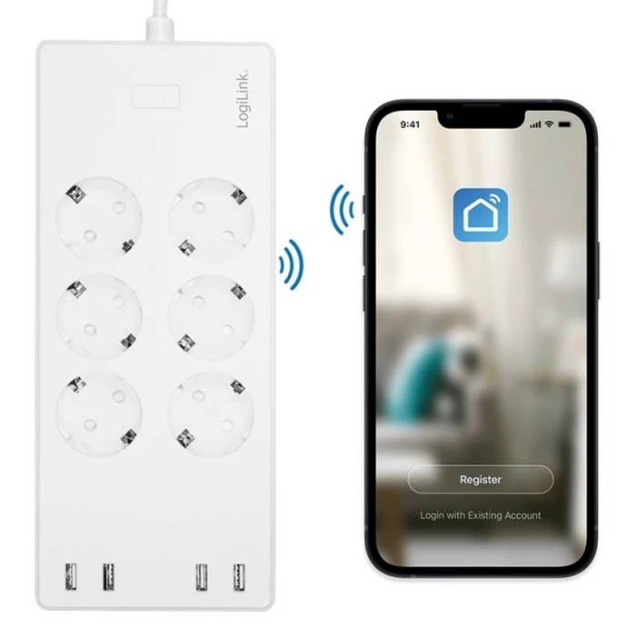 LogiLink Smart Wi‑Fi Power Strip 6 Sockets + 4x USB-A, 1.8 m, White (Model SH0105)