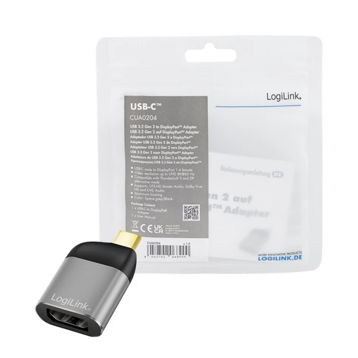 LogiLink USB 3.2 USB-C (M) to DisplayPort (F) 8K Aluminium Adapter