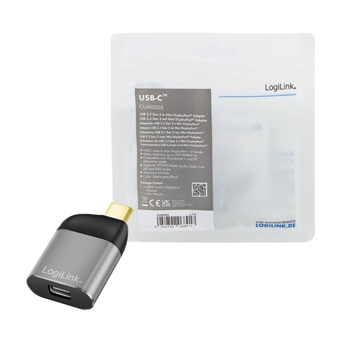 LogiLink USB 3.2 USB-C (M) to mini DisplayPort (F) 8K Aluminum Adapter