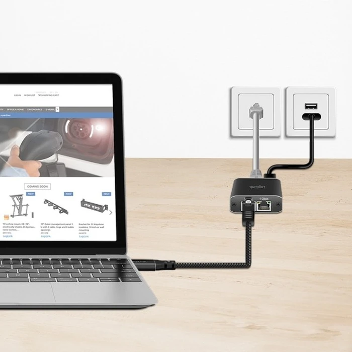 LogiLink USB 3.2 Τύπου C (M) σε RJ45 (M) 1.0 m μαύρο/γκρι