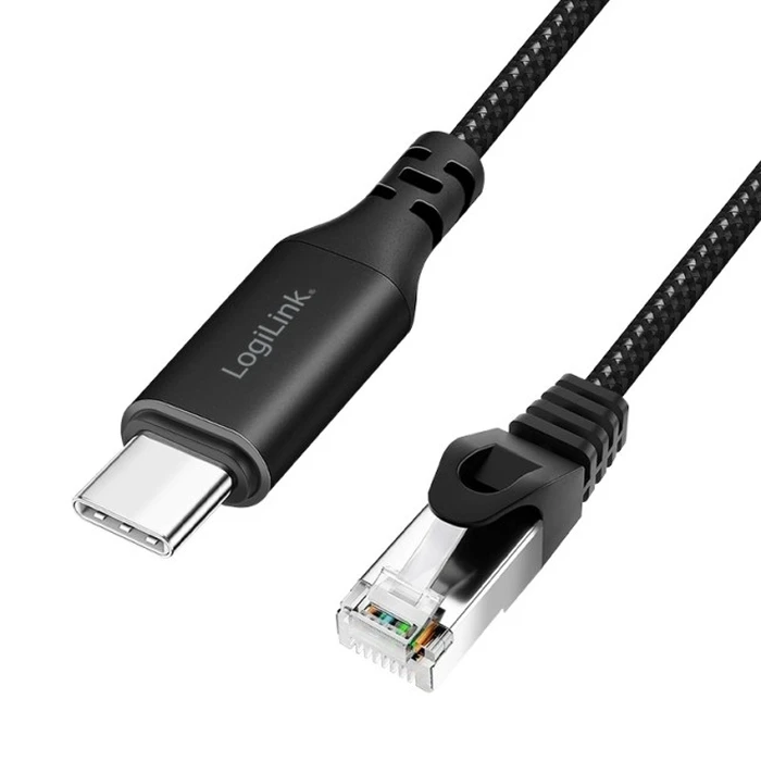 LogiLink USB 3.2 τύπου C (M) σε RJ45 (M) καλώδιο Ethernet 10,0 m, μαύρο/γκρι