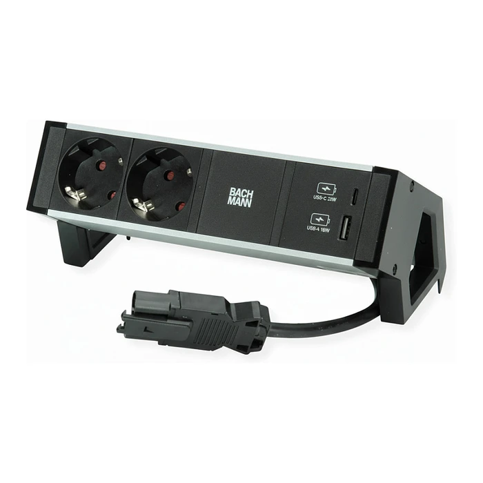 Bachmann DESK2 2xCEE7/3 Φορτιστής USB C/C 100W GST18 0,2m Μαύρο