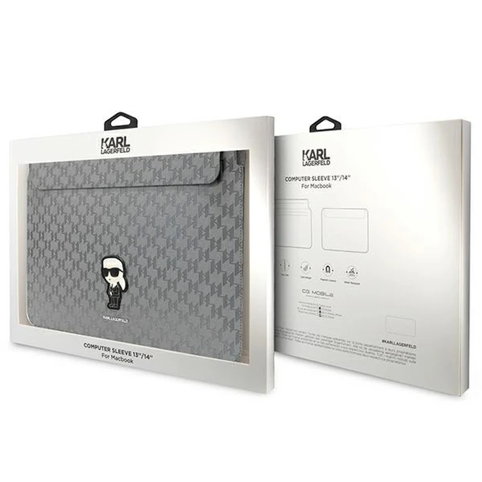 Karl Lagerfeld Sleeve KLCS14SAKHPKG 14 inch silver Saffiano Monogram Ikonik
