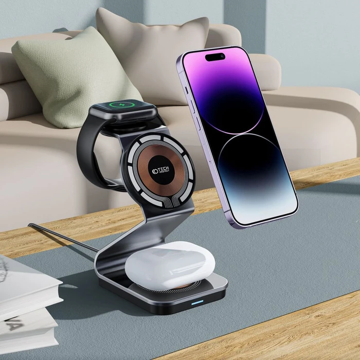 Tech-Protect Qi15W-A29 3in1 Magnetic MagSafe Wireless Charger Black