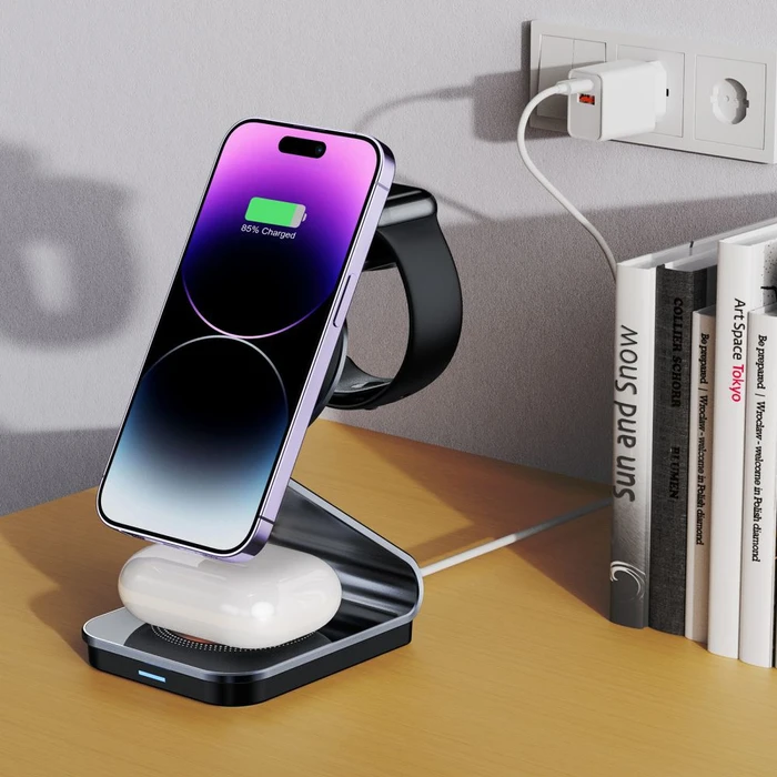 Tech-Protect Qi15W-A29 3in1 Magnetic MagSafe Wireless Charger Black