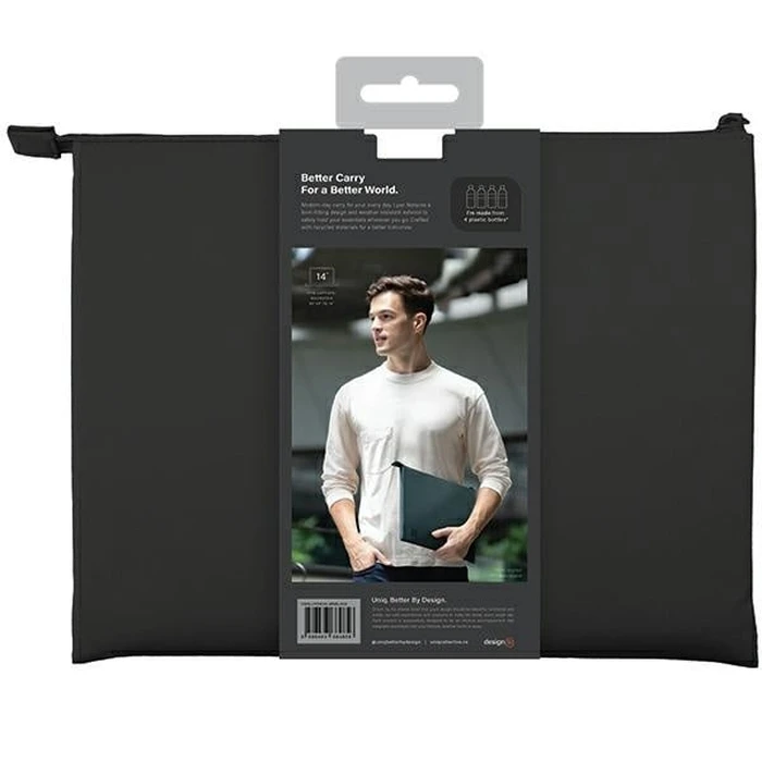 UNIQ Lyon laptop Sleeve 14 inch Waterproof RPET midnight black
