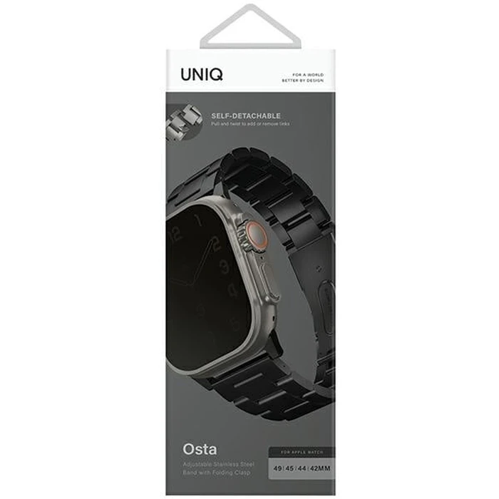 UNIQ Osta strap Apple Watch 4/5/6/7/SE/8/9/Ultra 44/45/49mm Stainless Steel black/midnight black