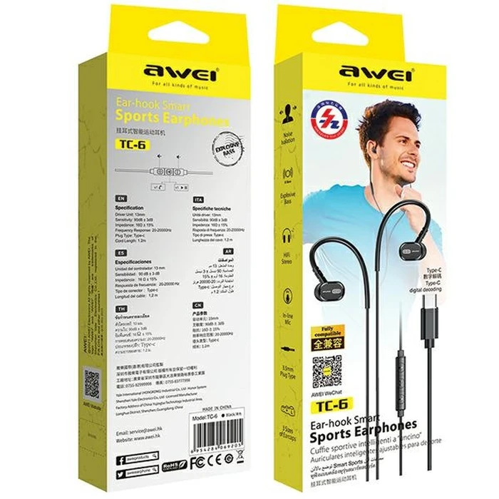 AWEI TC-6 USB-C in-ear headphones black