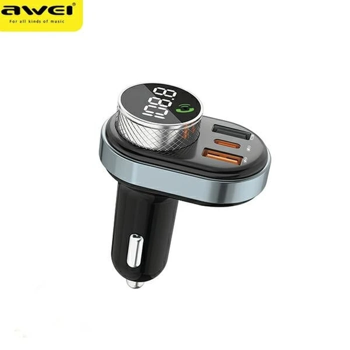 AWEI C-843 FM transmitter, hands-free, Bluetooth 5.0, MP3, 1xUSB-A, 1xUSB-C black