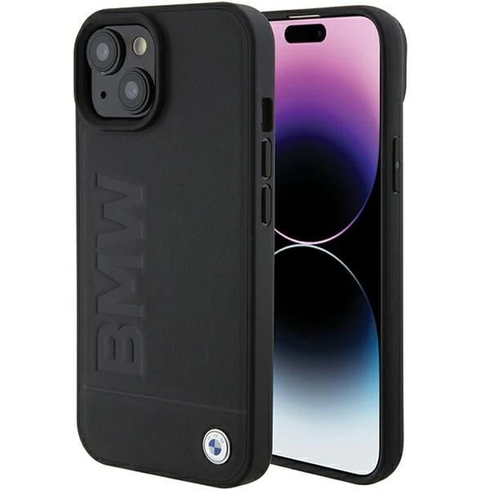 BMW BMHCP15MSLLBK Apple iPhone 15 Plus / 14 Plus Leather Hot Stamp black