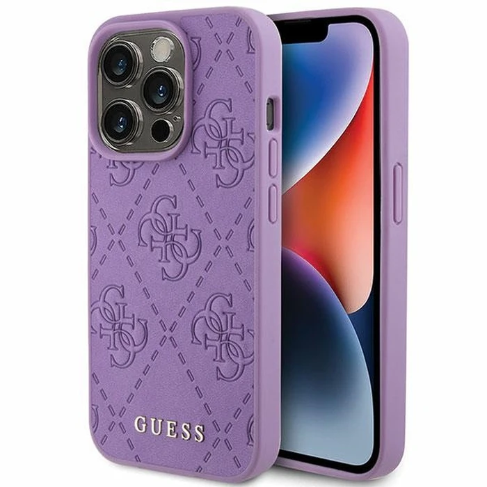 Guess GUHCP15LP4EPMU Apple iPhone 15 Pro hardcase Leather 4G Stamped light purple