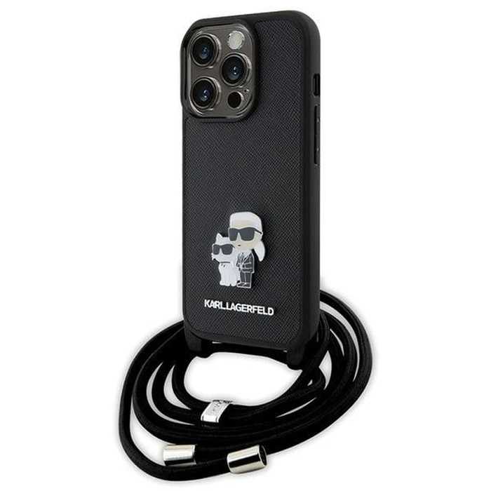 Karl Lagerfeld KLHCP15LSAKCPSK Apple iPhone 15 Pro hardcase Crossbody Saffiano Metal Pin Karl & Choupette black