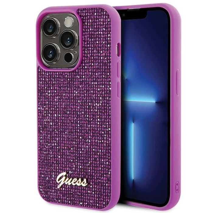 Guess GUHCP15LPMSDGSF Apple iPhone 15 Pro hardcase Disco Metal Script fuschia