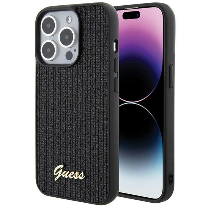 Guess GUHCP15LPMSDGSK Apple iPhone 15 Pro hardcase Disco Metal Script black