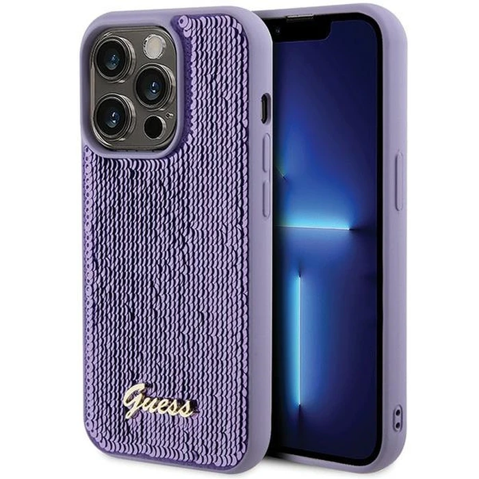 Guess GUHCP15LPSFDGSU Apple iPhone 15 Pro hardcase Sequin Script Metal purple