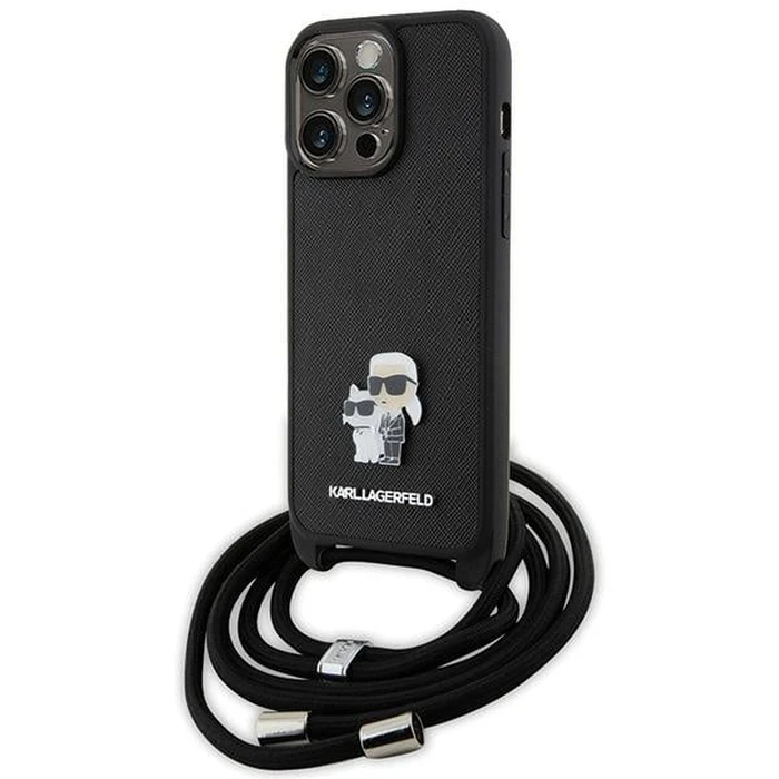 Karl Lagerfeld KLHCP15XSAKCPSK Apple iPhone 15 Pro Max hardcase Crossbody Saffiano Metal Pin Karl & Choupette black