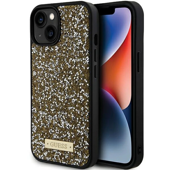 Guess GUHCP15SPFGSBSD Apple iPhone 15 hardcase Rhinestone Metal Logo yellow