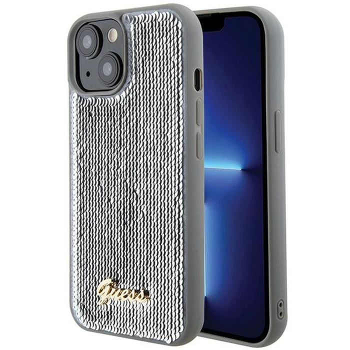 Guess GUHCP15SPSFDGSS Apple iPhone 15 hardcase Sequin Script Metal silver