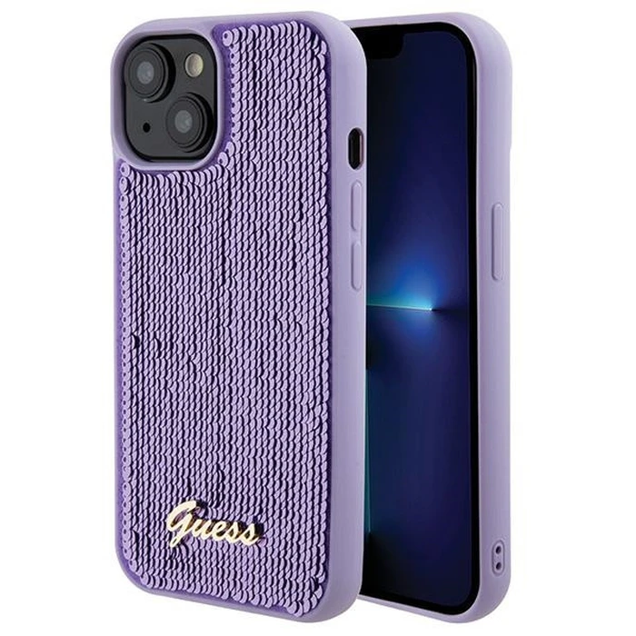 Guess GUHCP15SPSFDGSU Apple iPhone 15 hardcase Sequin Script Metal purple