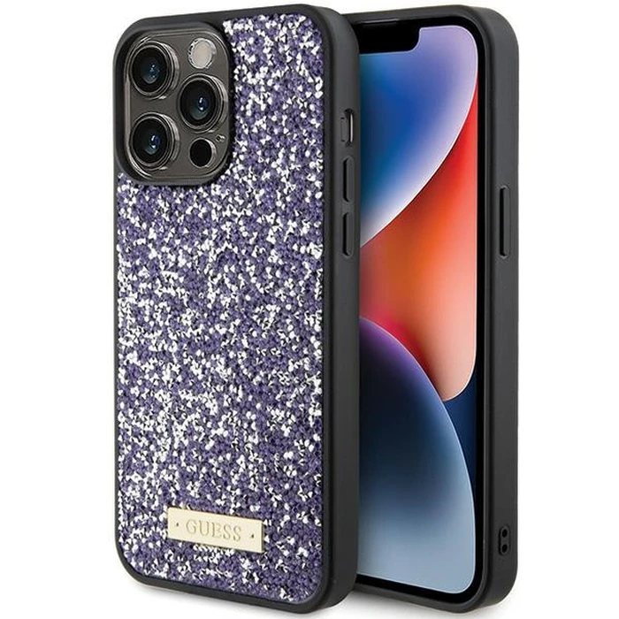 Guess GUHCP15XPFGSBSP Apple iPhone 15 Pro Max hardcase Rhinestone Metal Logo purple