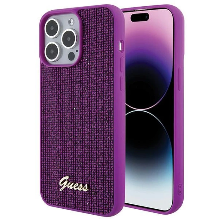 Guess GUHCP15XPMSDGSF Apple iPhone 15 Pro Max hardcase Disco Metal Script fuschia