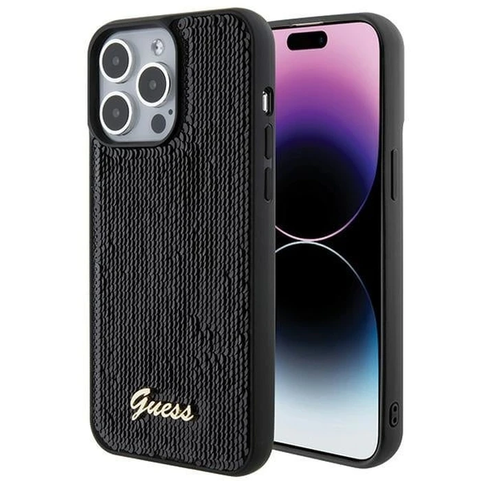 Guess GUHCP15XPSFDGSK Apple iPhone 15 Pro Max hardcase Sequin Script Metal black