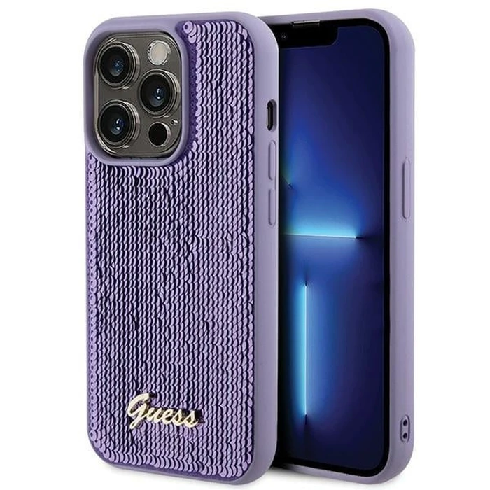 Guess GUHCP15XPSFDGSU Apple iPhone 15 Pro Max hardcase Sequin Script Metal purple