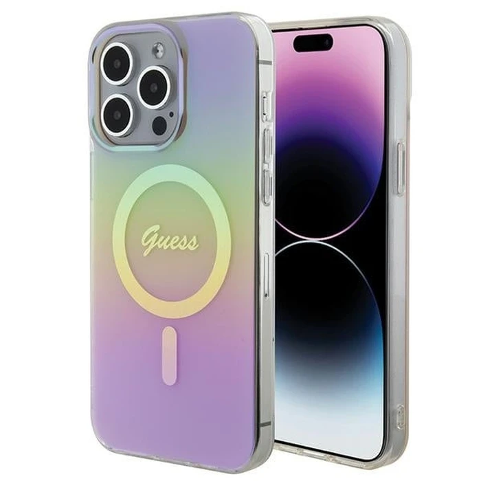 Guess GUHMP15LHITSP Apple iPhone 15 Pro hardcase IML Iridescent MagSafe pink