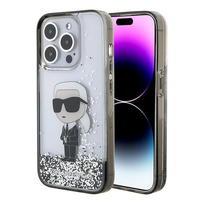 Karl Lagerfeld KLHCP15LLKKNSK Apple iPhone 15 Pro hardcase Liquid Glitter Ikonik transparent