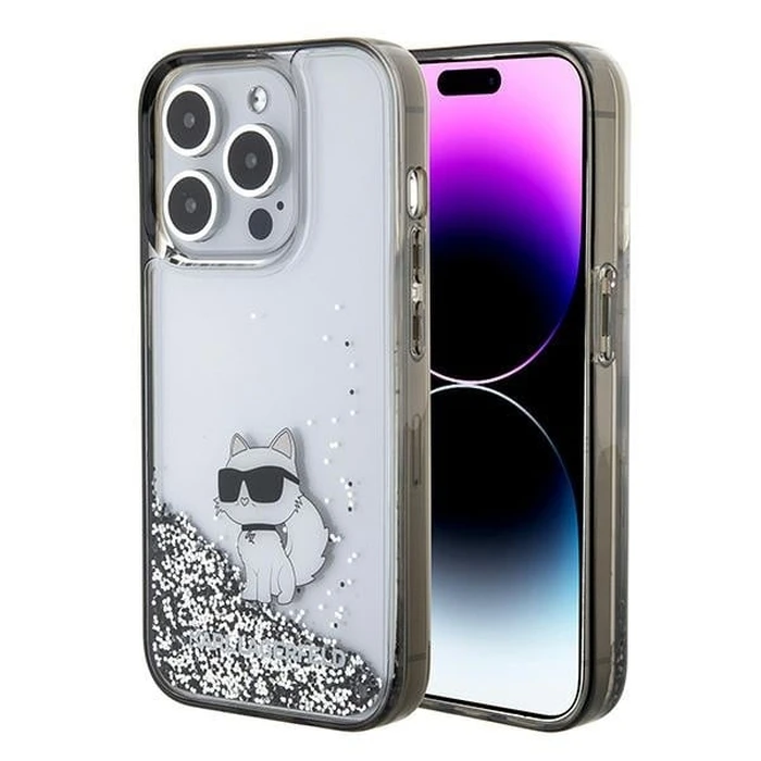 Karl Lagerfeld KLHCP15XLKCNSK Apple iPhone 15 Pro Max hardcase Liquid Glitter Choupette transparent