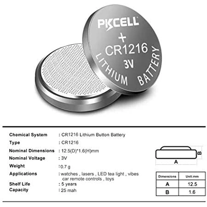 Button Lithium Battery Pkcell CR1216-1B