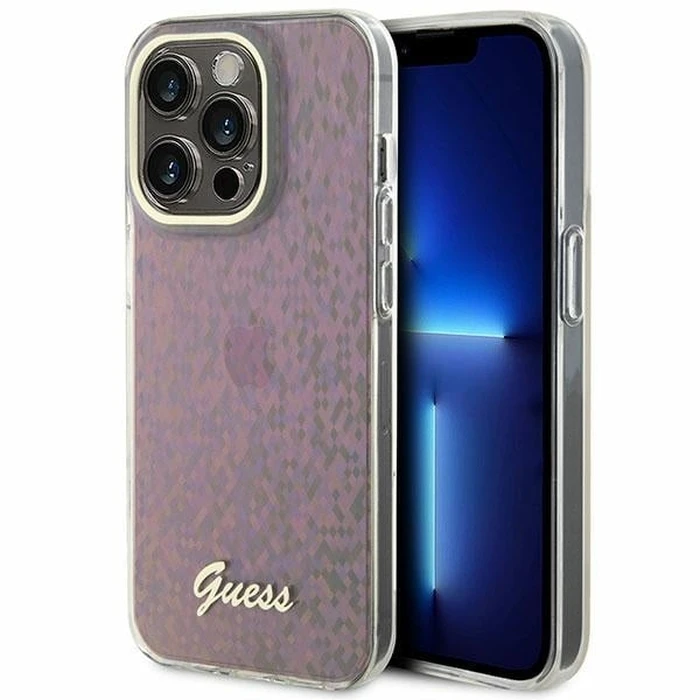 Guess GUHCP15LHDECMP Apple iPhone 15 Pro hardcase IML Faceted Mirror Disco Iridescent pink