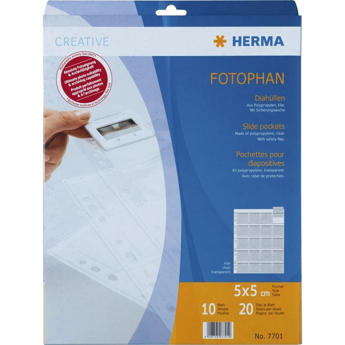 Herma Plastic Photo Sleeves Type "P" with Holes, 10 pcs, 5 x 5 cm (Fotophan 7701)