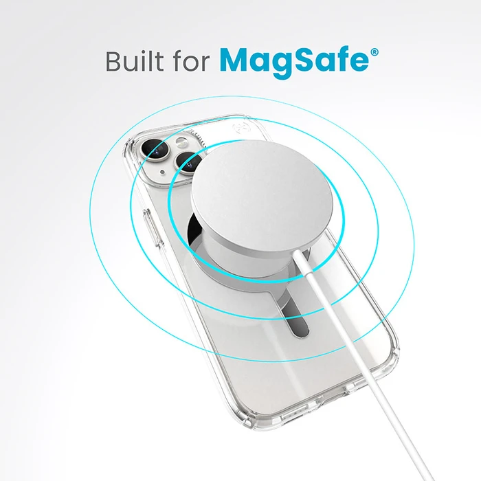 Speck Presidio Perfect-Clear MagSafe Apple iPhone 15 (Clear/Chrome Finish/Serene Silver)