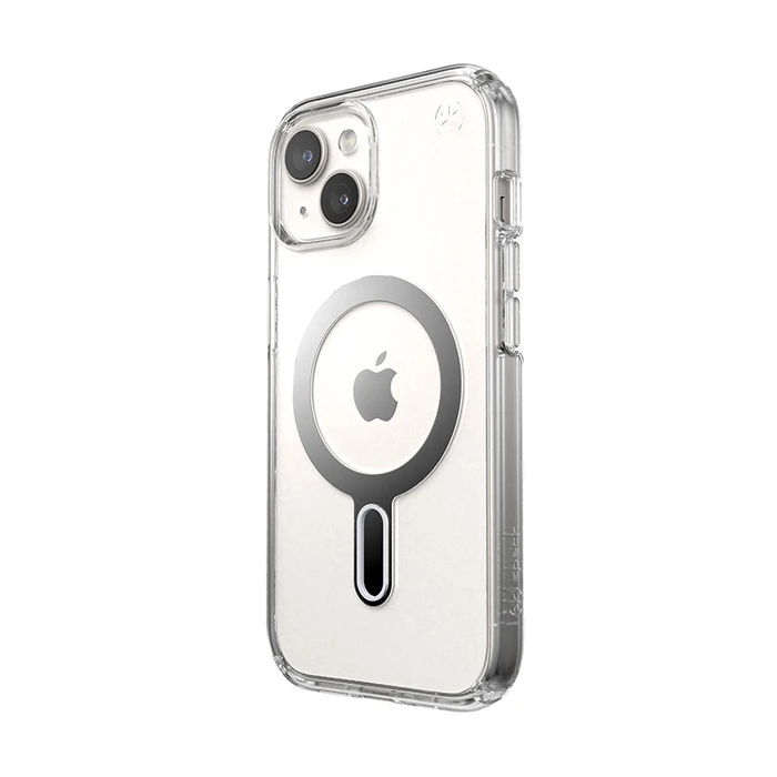 Speck Presidio Perfect-Clear ClickLock MagSafe Apple iPhone 15 (Clear/Chrome Finish/Serene Silver)