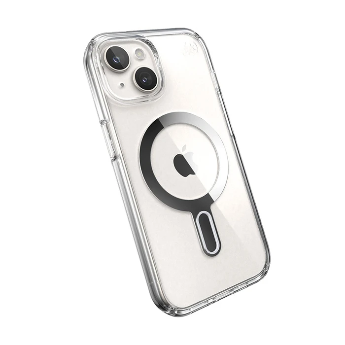 Speck Presidio Perfect-Clear ClickLock MagSafe Apple iPhone 15 (Clear/Chrome Finish/Serene Silver)