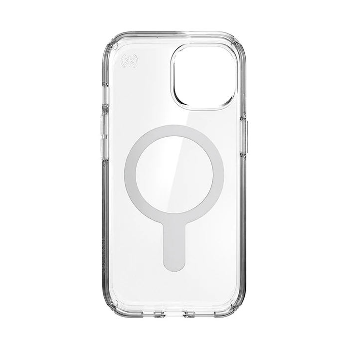 Speck Presidio Perfect-Clear ClickLock MagSafe Apple iPhone 15 (Clear/Chrome Finish/Serene Silver)