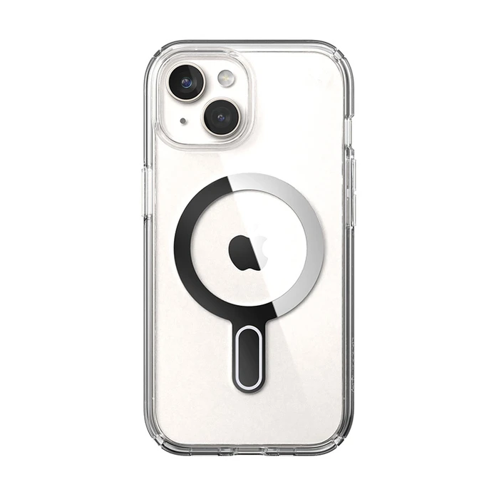Speck Presidio Perfect-Clear ClickLock MagSafe Apple iPhone 15 (Clear/Chrome Finish/Serene Silver)