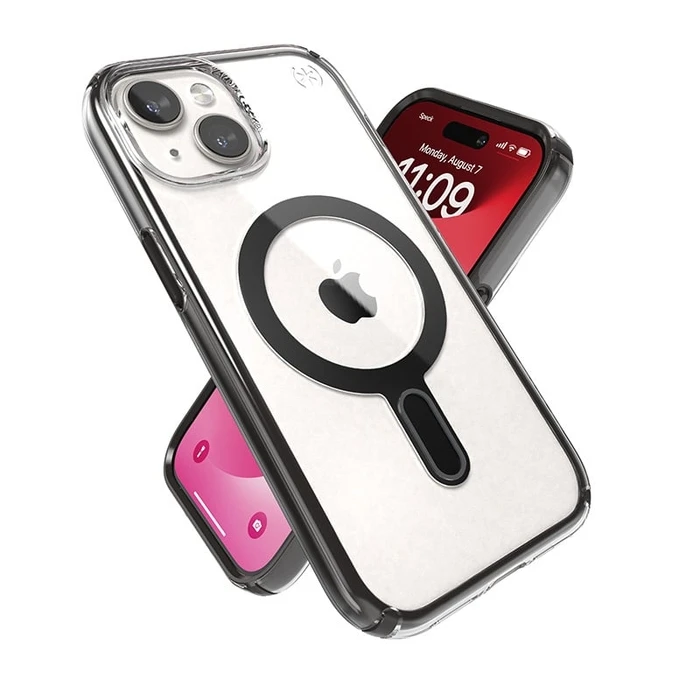 Speck Presidio Perfect-Clear ClickLock MagSafe Apple iPhone 15 (Clear/Frosted Black/Slate Grey)