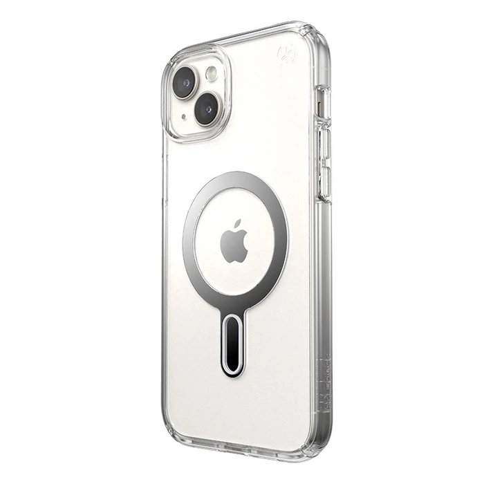 Speck Presidio Perfect-Clear ClickLock MagSafe Apple iPhone 15 Plus / 14 Plus (Clear/Chrome Finish/Serene Silver)