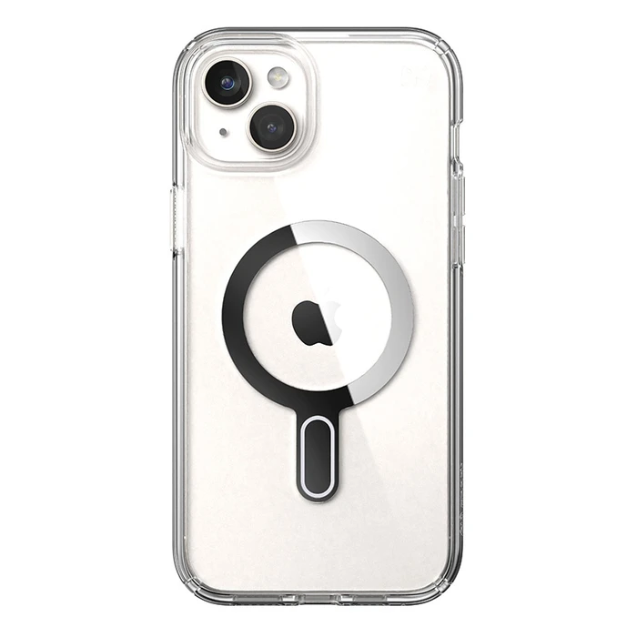 Speck Presidio Perfect-Clear ClickLock MagSafe Apple iPhone 15 Plus / 14 Plus (Clear/Chrome Finish/Serene Silver)