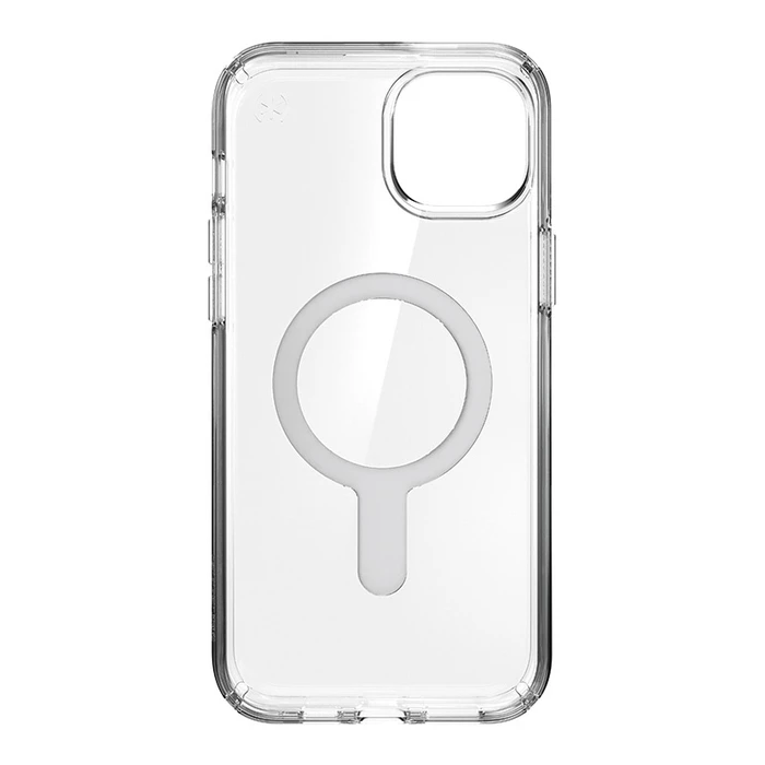 Speck Presidio Perfect-Clear ClickLock MagSafe Apple iPhone 15 Plus / 14 Plus (Clear/Chrome Finish/Serene Silver)