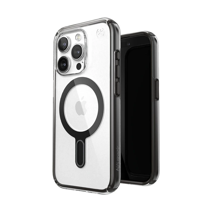 Speck Presidio Perfect-Clear ClickLock MagSafe Apple iPhone 15 Pro (Clear/Frosted Black/Slate Grey)