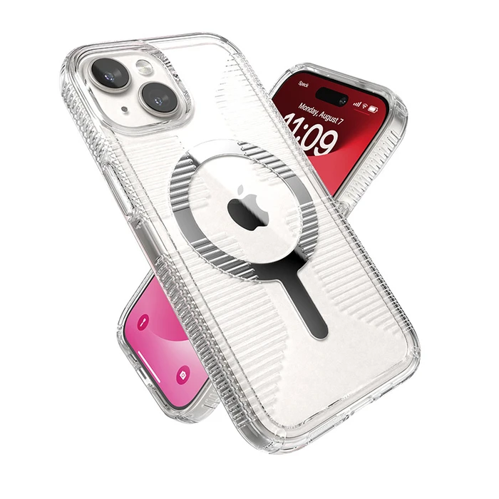 Speck Gemshell Grip MagSafe Apple iPhone 15 (Clear/Chrome Finish)