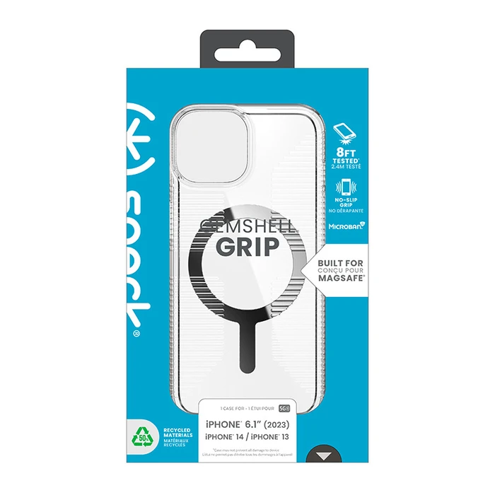 Speck Gemshell Grip MagSafe Apple iPhone 15 (Clear/Chrome Finish)